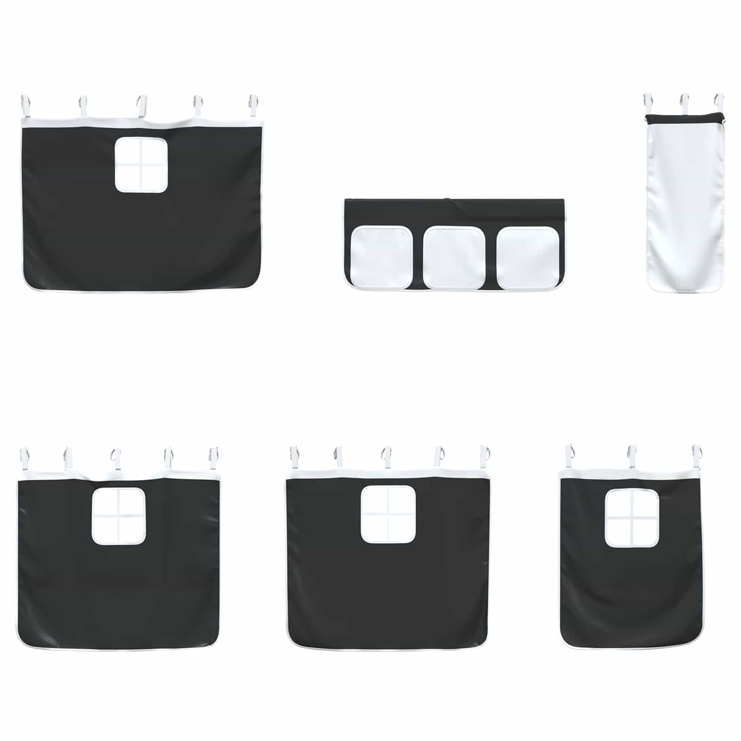 Kinder Loft Bettgestell mit Vorhängen Weiß und Schwarz