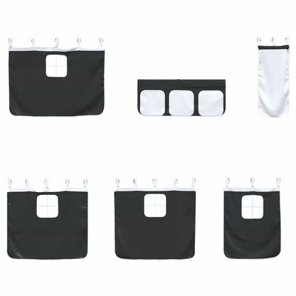 Kinder Loft Bettgestell mit Vorhängen Weiß und Schwarz