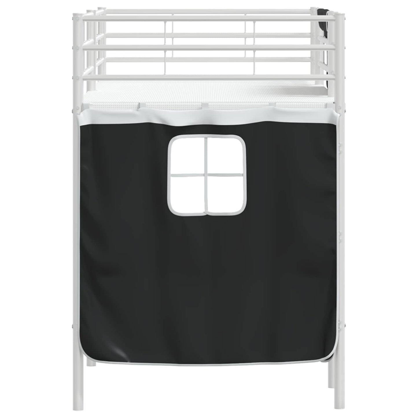 Kinder Loft Bettgestell mit Vorhängen Weiß und Schwarz