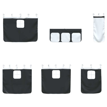 Kinder Loft Bettgestell mit Vorhängen Weiß und Schwarz