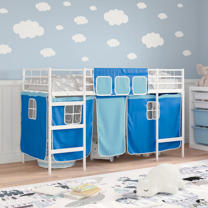 vidaXL Kinder Loft Bettgestell mit Vorhängen Weiß und Blau 75 x 190 cm