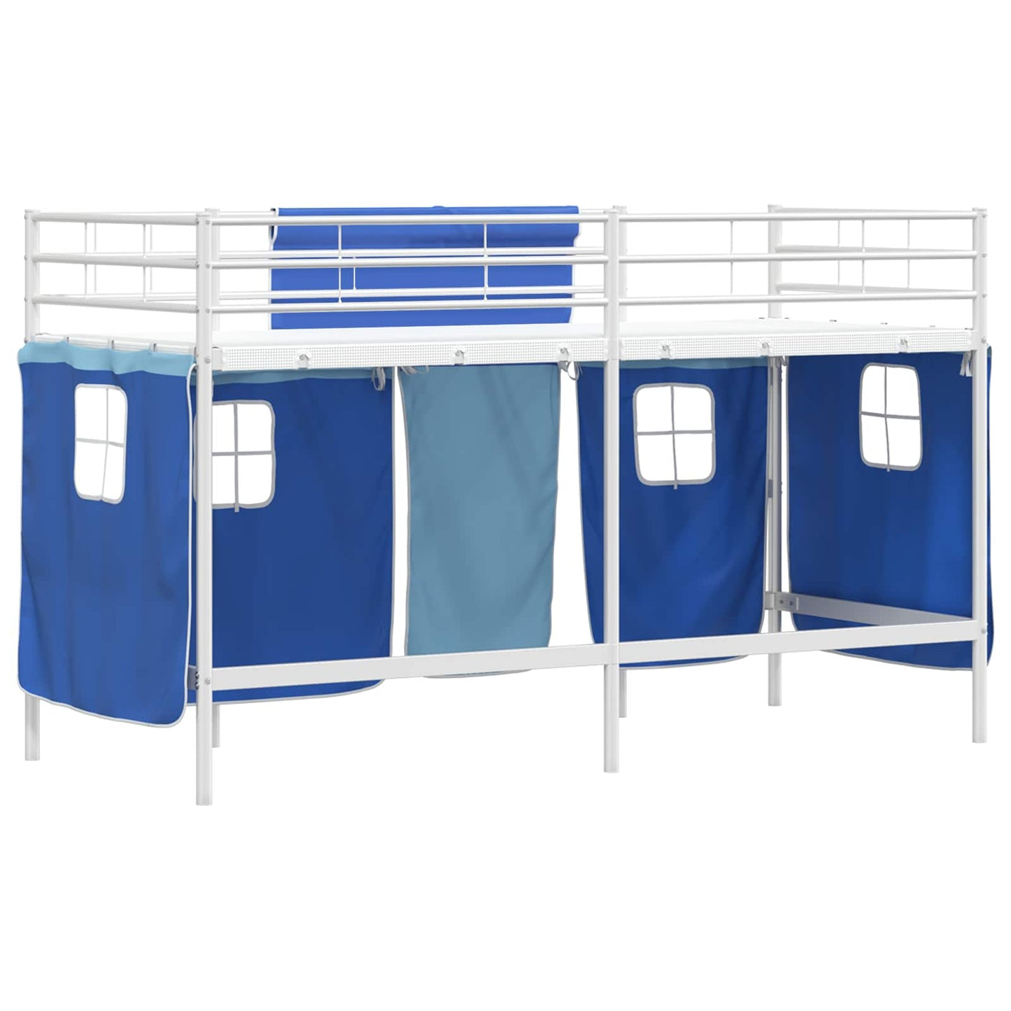 vidaXL Kinder Loft Bettgestell mit Vorhängen Weiß und Blau 75 x 190 cm