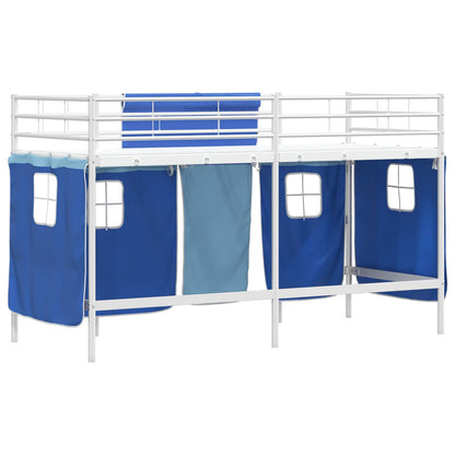 vidaXL Kinder Loft Bettgestell mit Vorhängen Weiß und Blau 75 x 190 cm