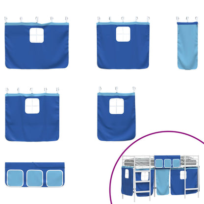 vidaXL Kinder Loft Bettgestell mit Vorhängen Weiß und Blau 75 x 190 cm