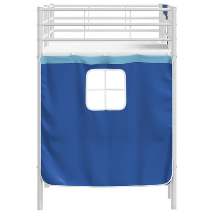 vidaXL Kinder Loft Bettgestell mit Vorhängen Weiß und Blau 75 x 190 cm