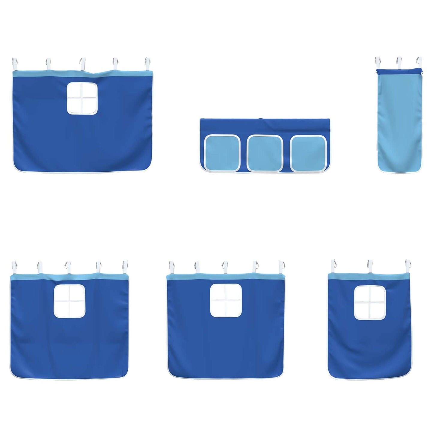 Kinder Loft Bettgestell mit Vorhängen Weiß und Blau 90 x 200 cm