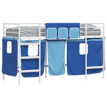 vidaXL Lit surélevé enfant avec rideaux Blanc et bleu