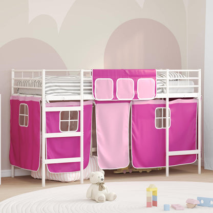 vidaXL Kinder Loft Bettgestell mit Vorhängen Weiß und Rosa 90 x 190 cm