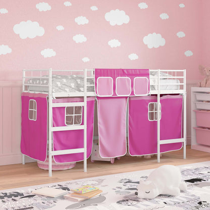 vidaXL Kinder Loft Bettgestell mit Vorhängen Weiß und Rosa 90 x 190 cm