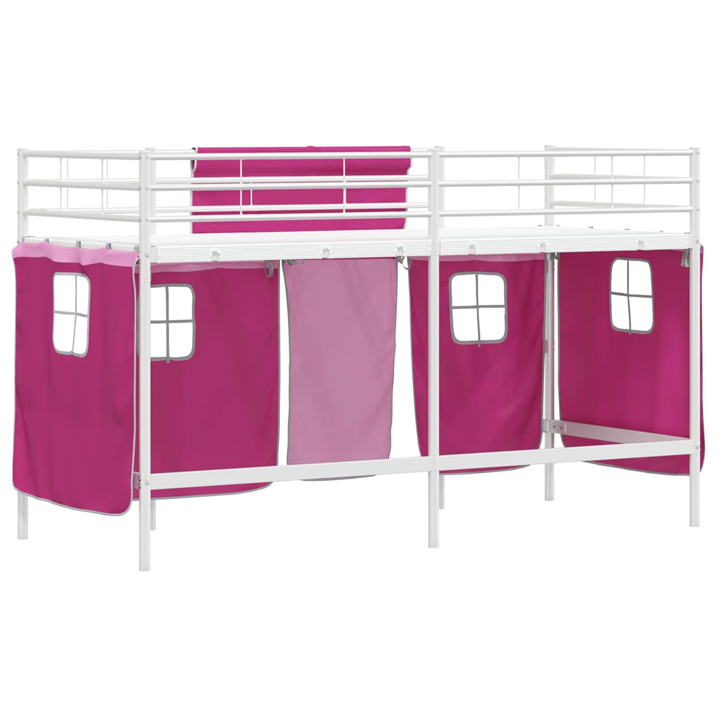 vidaXL Kinder Loft Bettgestell mit Vorhängen Weiß und Rosa 90 x 190 cm
