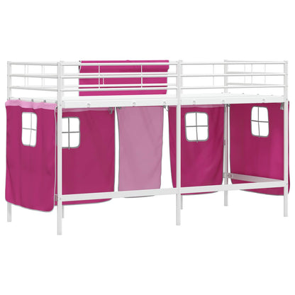 vidaXL Kinder Loft Bettgestell mit Vorhängen Weiß und Rosa 90 x 190 cm