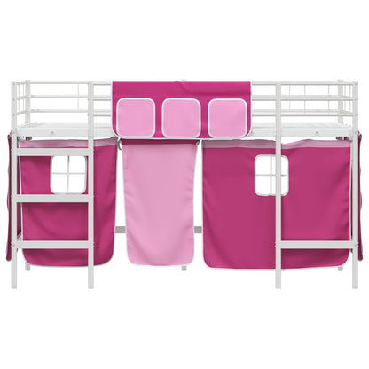 vidaXL Kinder Loft Bettgestell mit Vorhängen Weiß und Rosa 90 x 190 cm