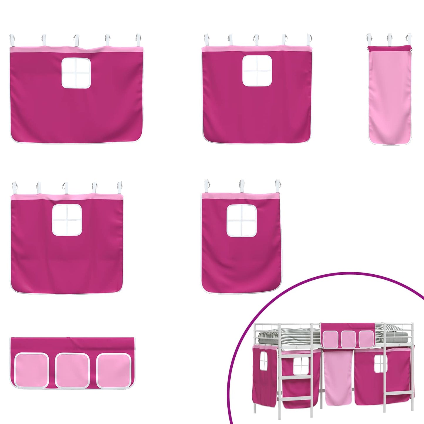 vidaXL Kinder Loft Bettgestell mit Vorhängen Weiß und Rosa 90 x 190 cm