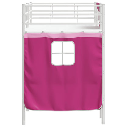 vidaXL Kinder Loft Bettgestell mit Vorhängen Weiß und Rosa 90 x 190 cm