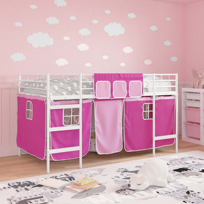 vidaXL Kinder Loft Bettgestell mit Vorhängen Weiß und Rosa 90 x 200 cm