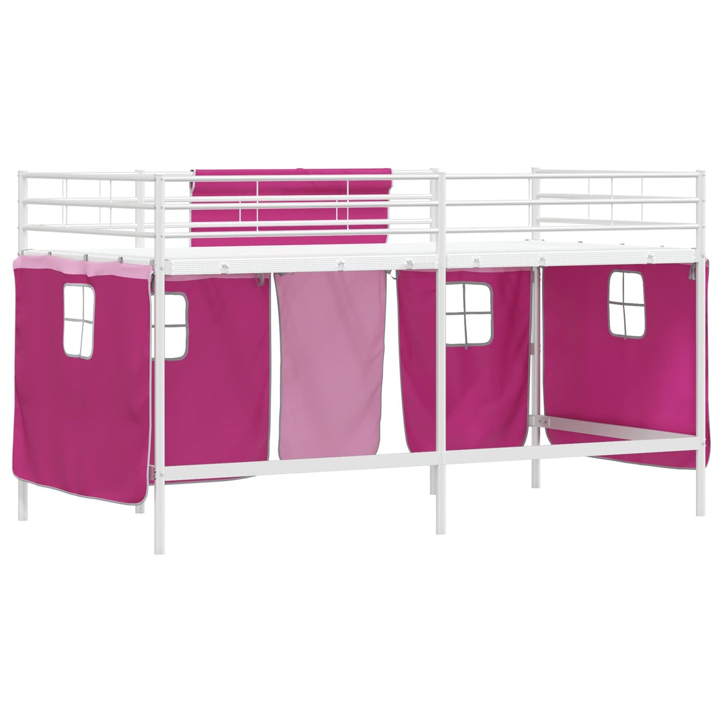 vidaXL Kinder Loft Bettgestell mit Vorhängen Weiß und Rosa 90 x 200 cm