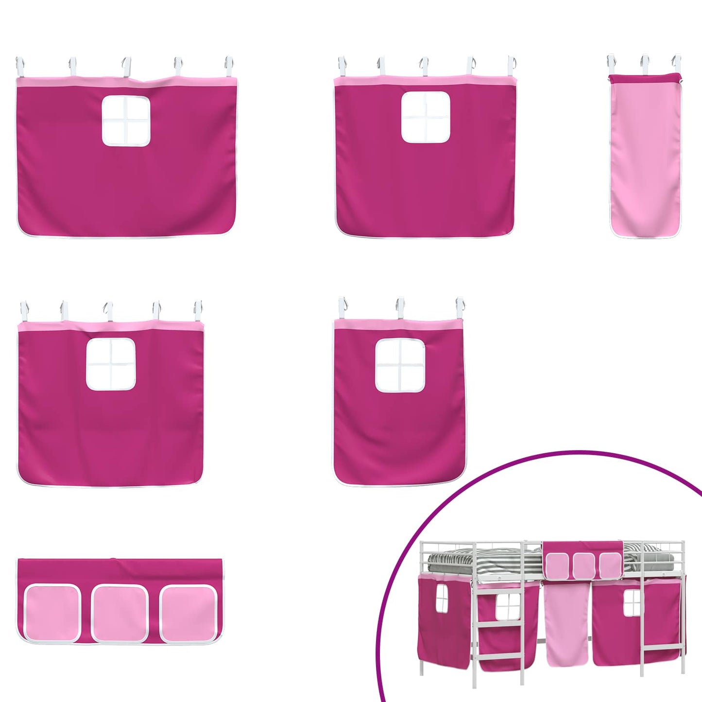 vidaXL Kinder Loft Bettgestell mit Vorhängen Weiß und Rosa 90 x 200 cm
