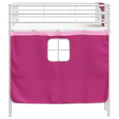 vidaXL Kinder Loft Bettgestell mit Vorhängen Weiß und Rosa 90 x 200 cm