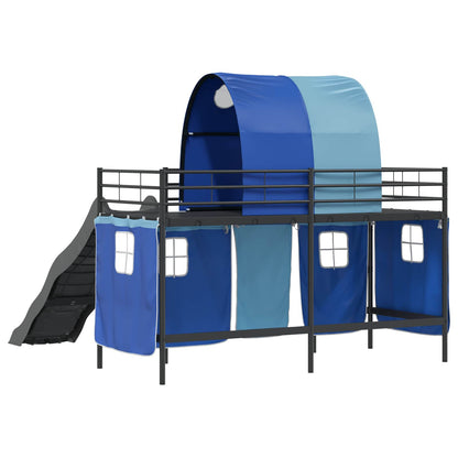 vidaXL Lit superposé pour enfants noir et bleu 90 x 190 cm métal