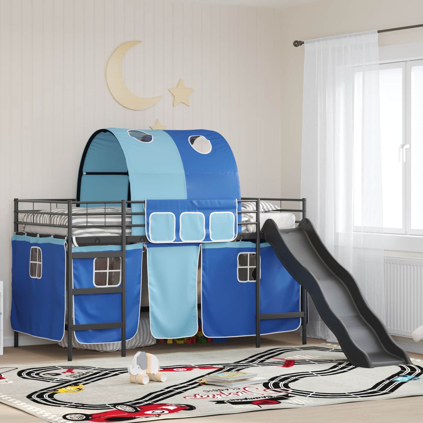 vidaXL Kinder-Etagenbett Schwarz und Blau 99,5 x 200 cm Metall