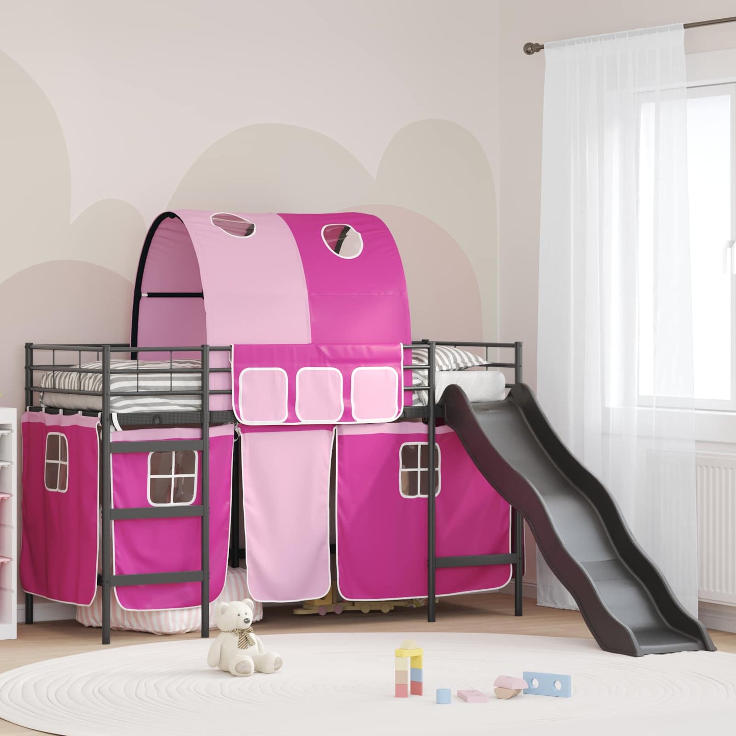 Kinder-Etagenbett Schwarz und Pink 90 x 190 cm Metall