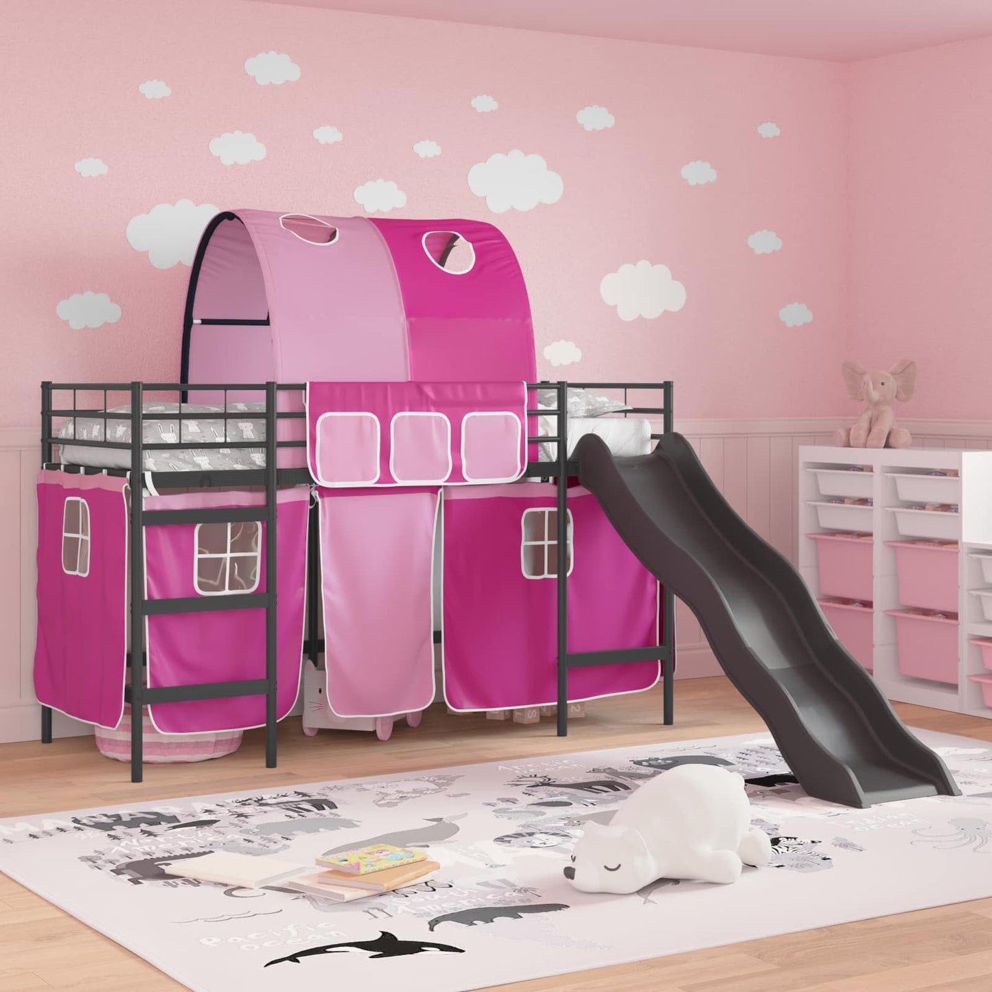 Kinder-Etagenbett Schwarz und Pink 99,5 x 190 cm Metall