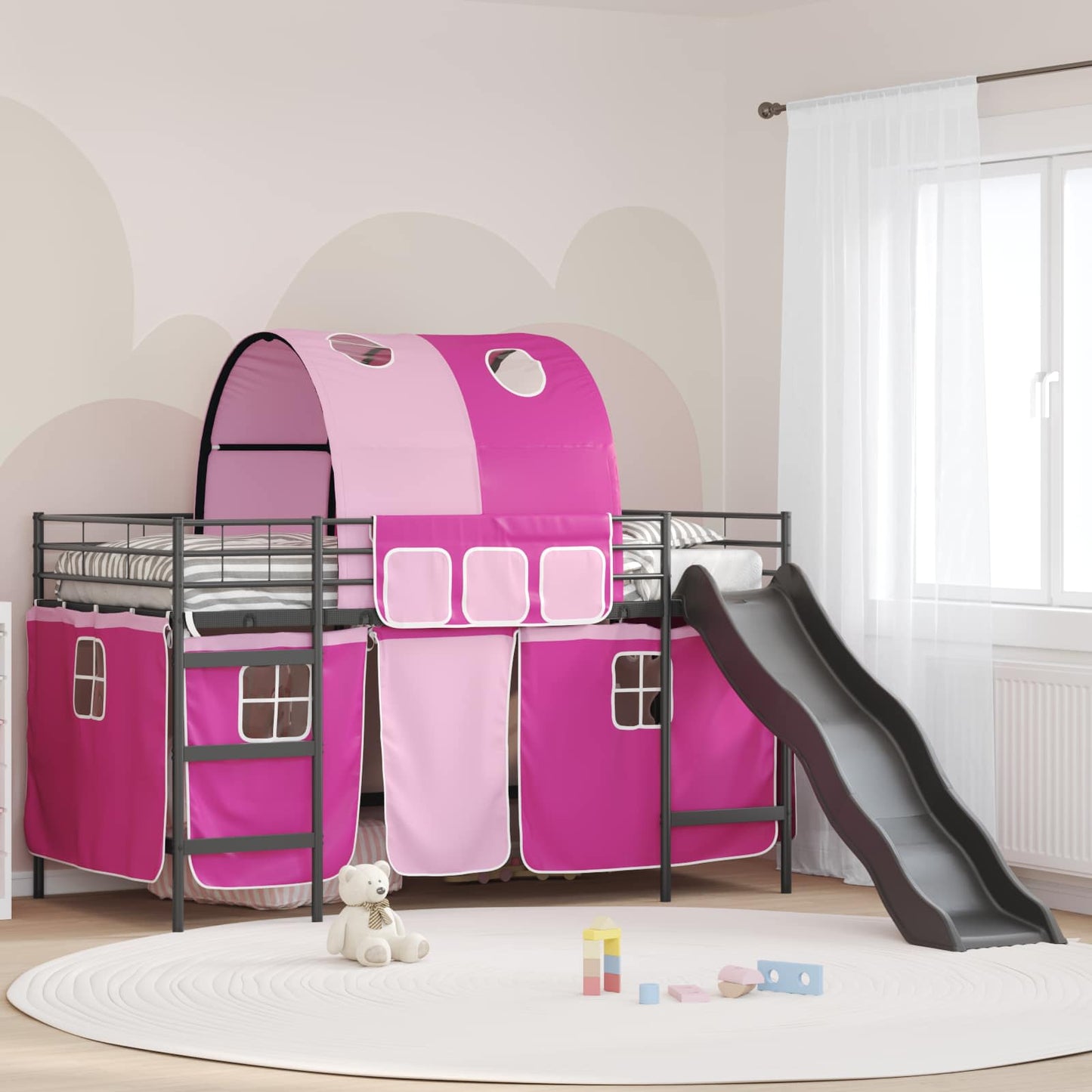vidaXL Kinder-Etagenbett Schwarz und Pink 99,5 x 200 cm Metall