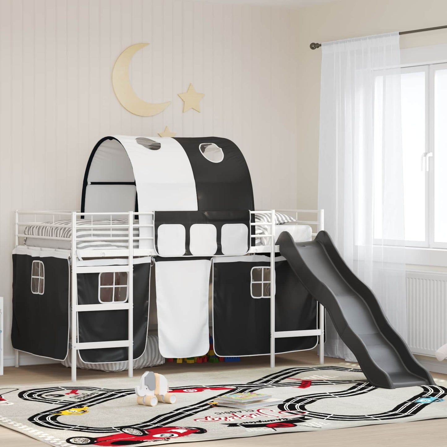 vidaXL Kinder-Etagenbett Weiß und Schwarz 79,5 x 200 cm Metall