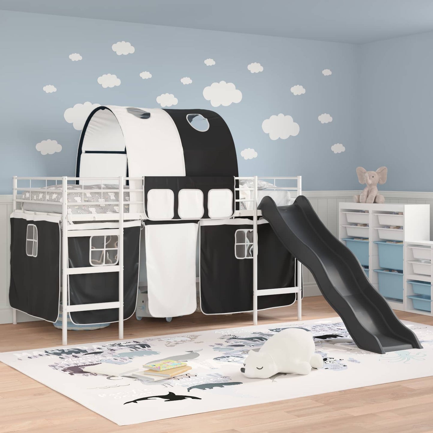 vidaXL Kinder-Etagenbett Weiß und Schwarz 79,5 x 200 cm Metall