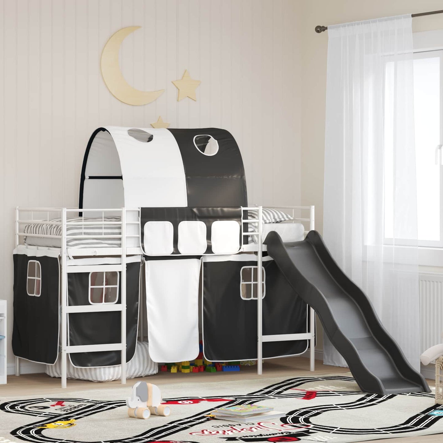 vidaXL Kinder-Etagenbett Weiß und Schwarz 99,5 x 190 cm Metall
