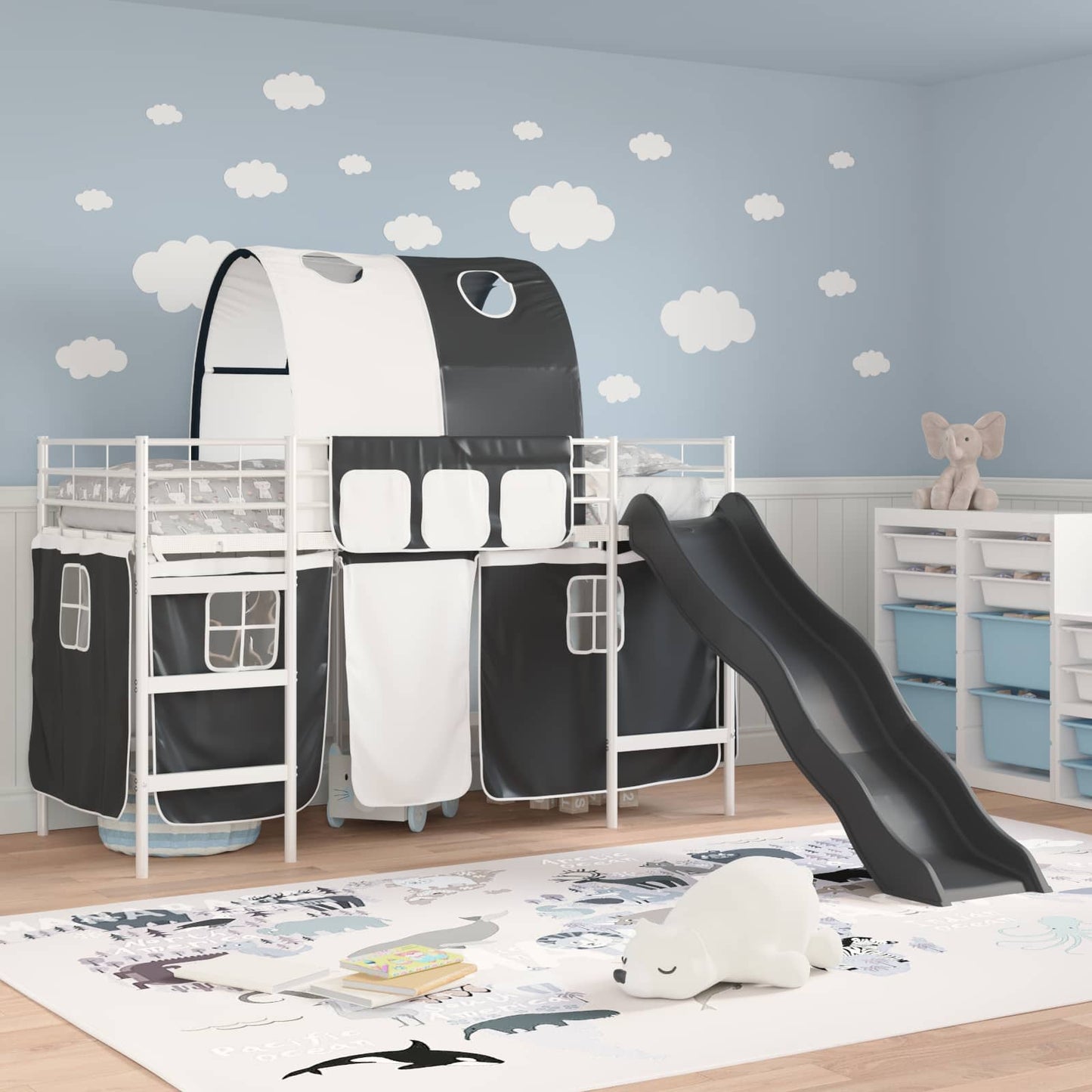 vidaXL Kinder-Etagenbett Weiß und Schwarz 99,5 x 190 cm Metall
