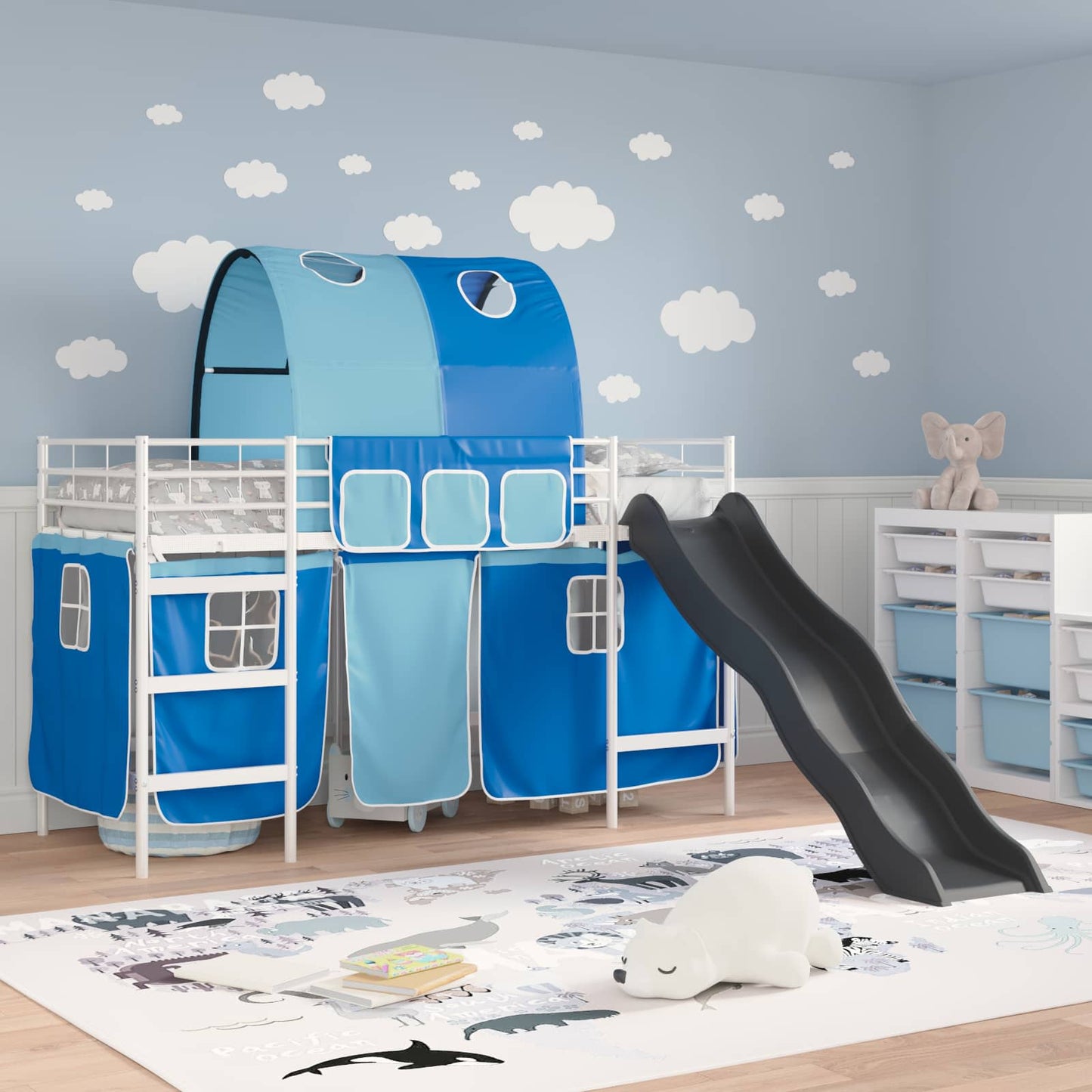 vidaXL Kinder-Etagenbett Weiß und Blau 74,5 x 190 cm Metall