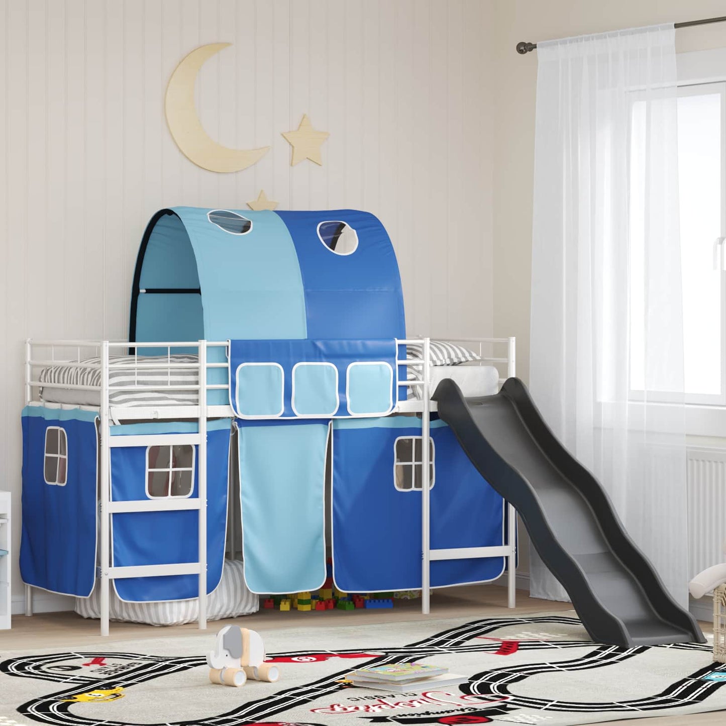 vidaXL Kinder-Etagenbett Weiß und Blau 90 x 190 cm Metall