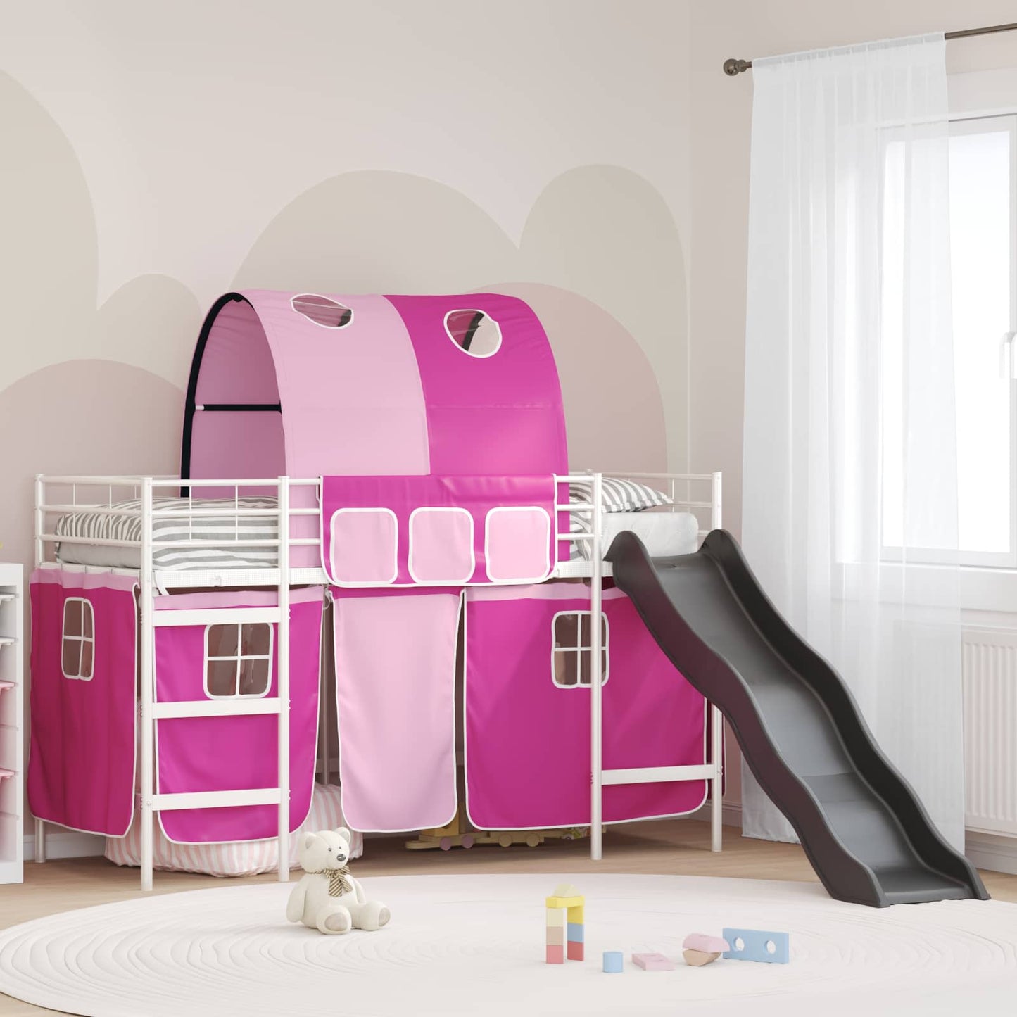 vidaXL Kinder-Etagenbett Weiß und Rosa 74,5 x 190 cm Metall