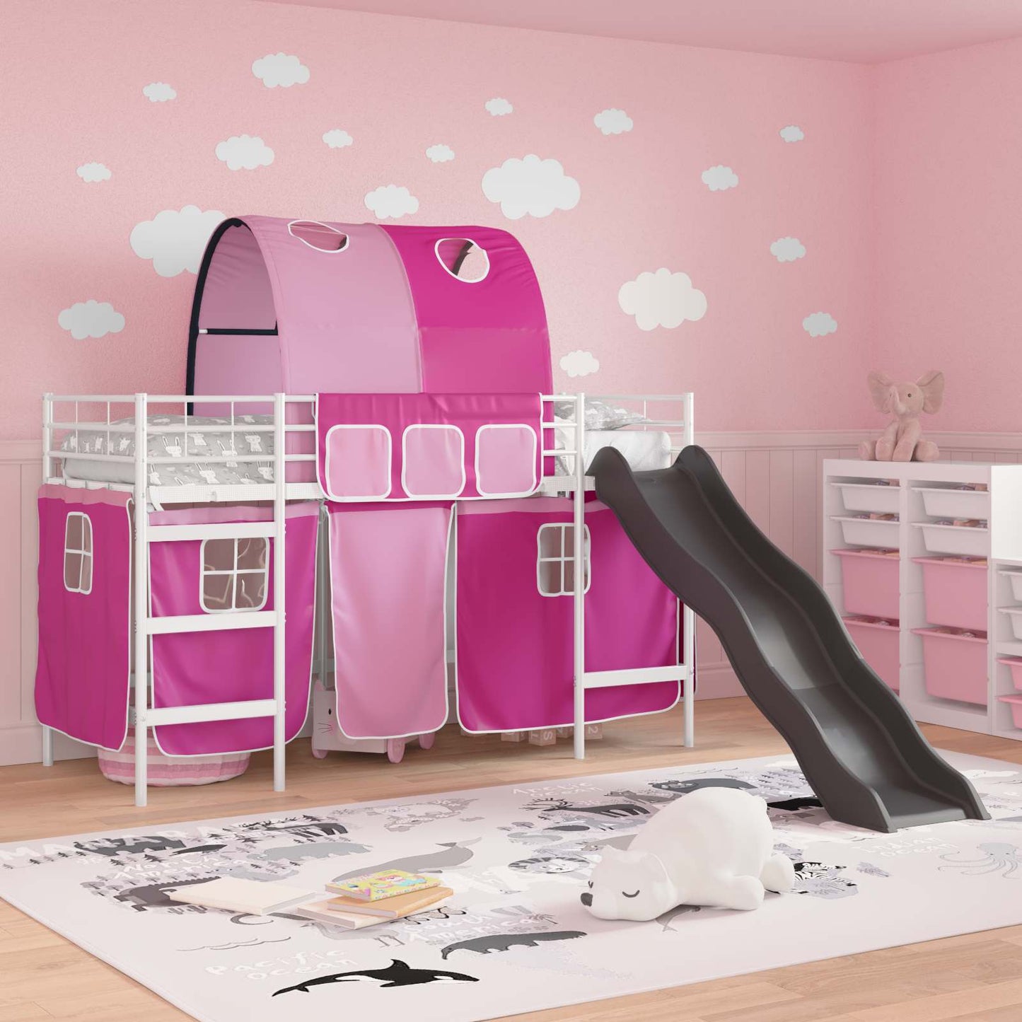 vidaXL Kinder-Etagenbett Weiß und Rosa 74,5 x 190 cm Metall