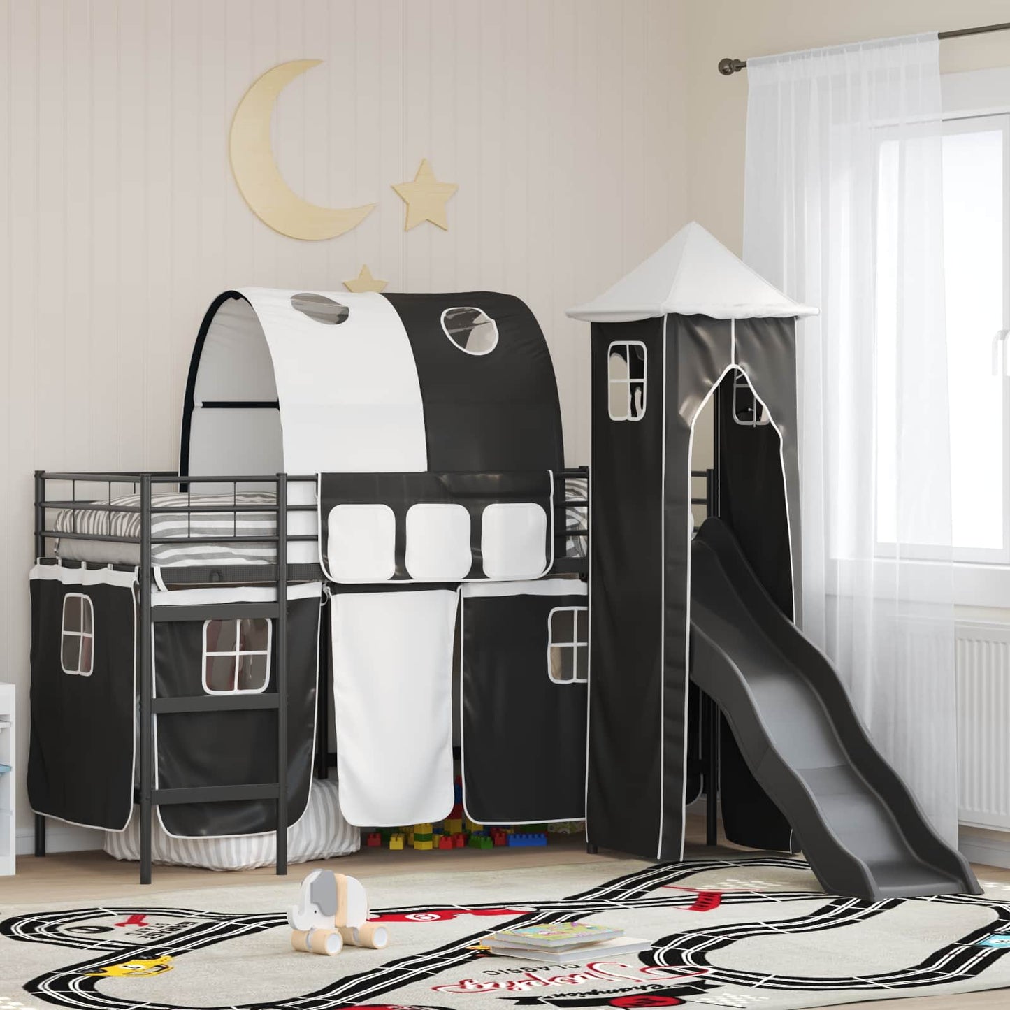 Kinderloftbett Schwarz 74,5 x 190 cm Metall