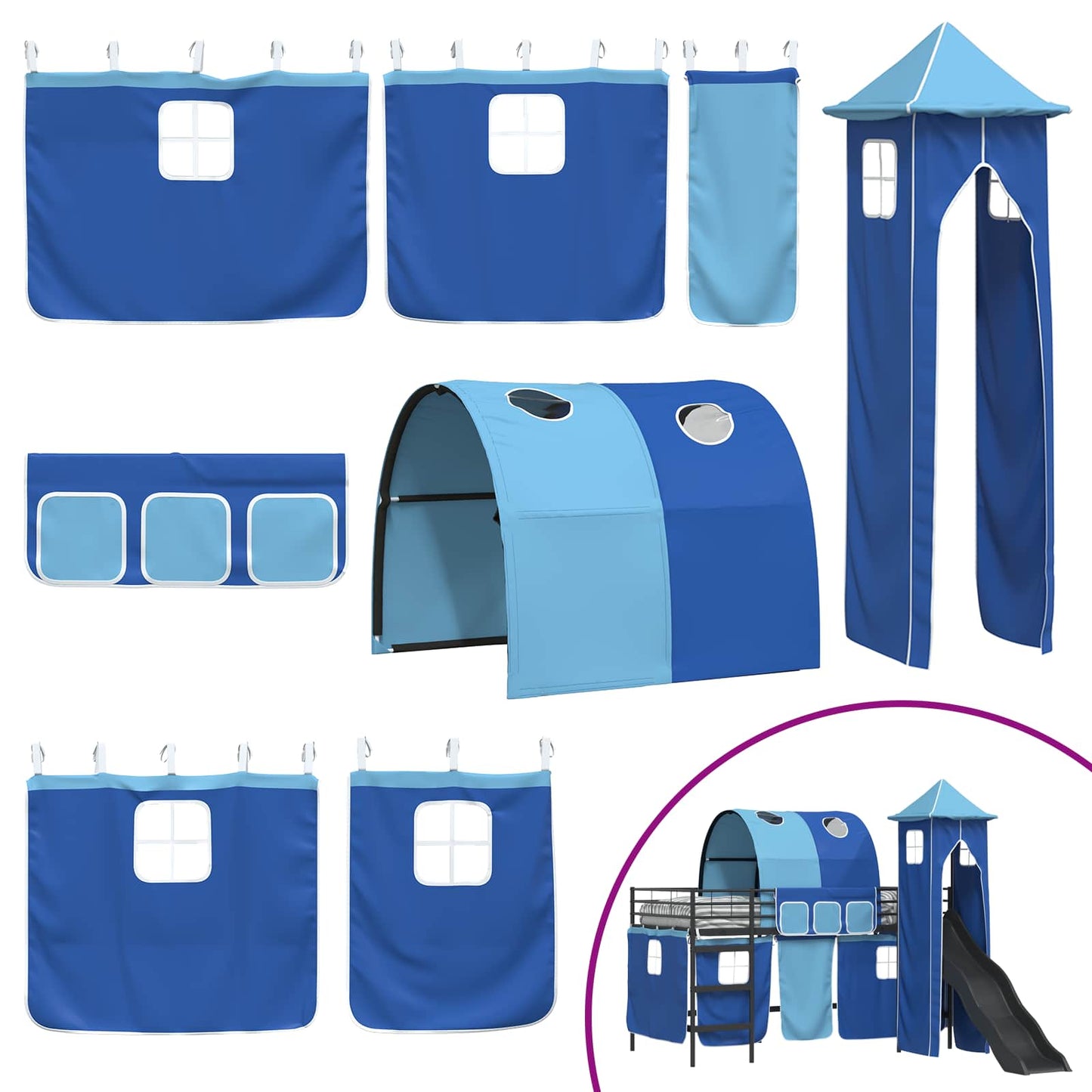 Kinderloftbett Schwarz und Blau 79,5 x 200 cm Metall