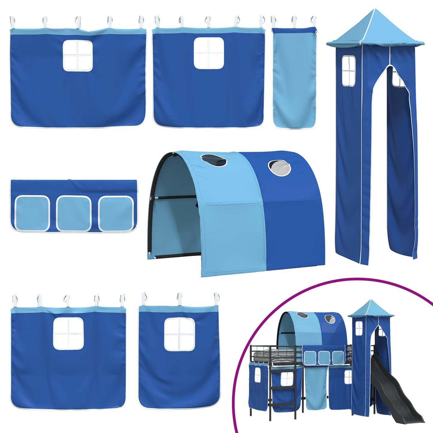 Kinderloftbett Schwarz und Blau 90 x 190 cm Metall