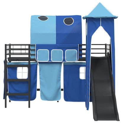 vidaXL Kinderloftbett Schwarz und Blau 99,5 x 190 cm Metall
