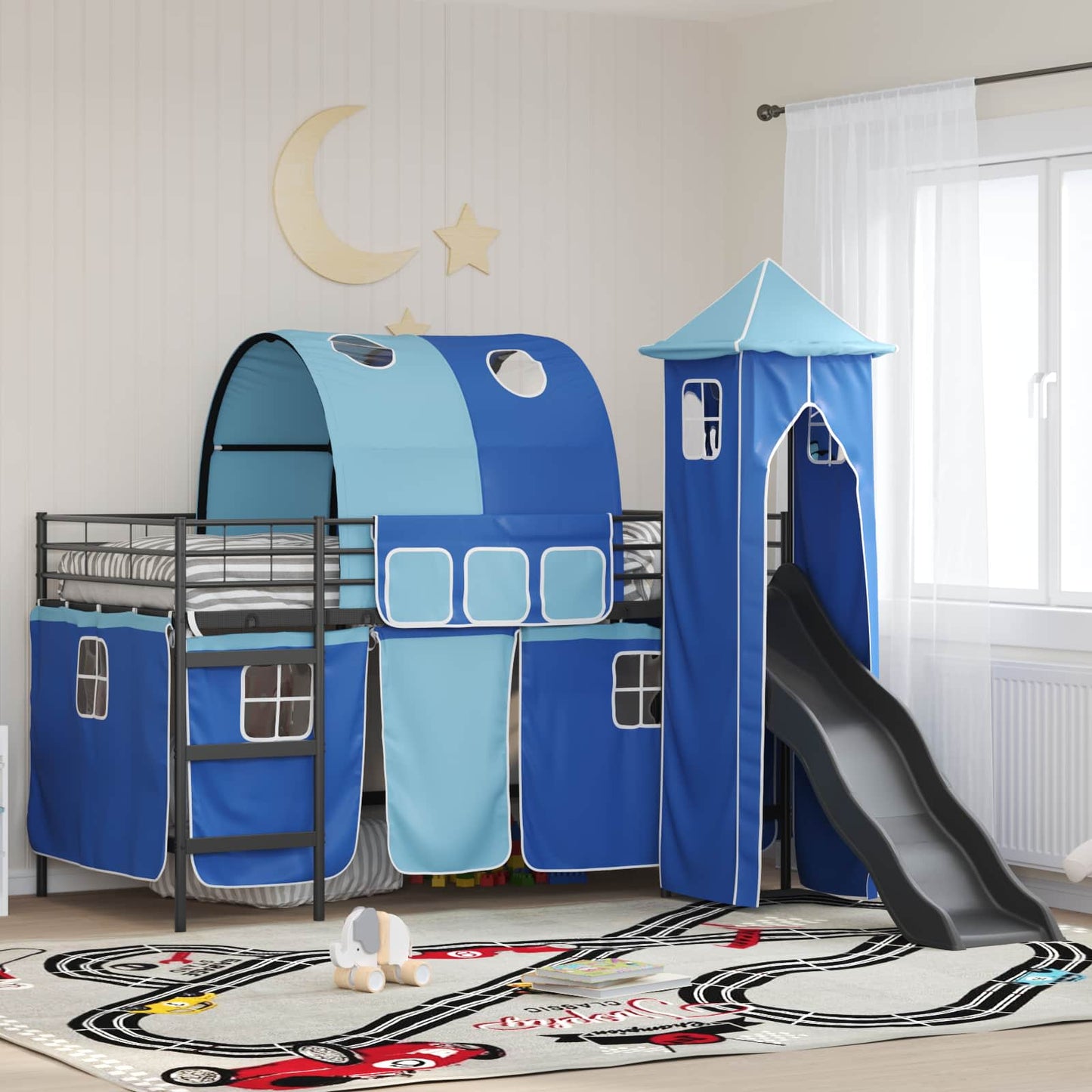 Kinderloftbett Schwarz und Blau 107 x 200 cm Metall