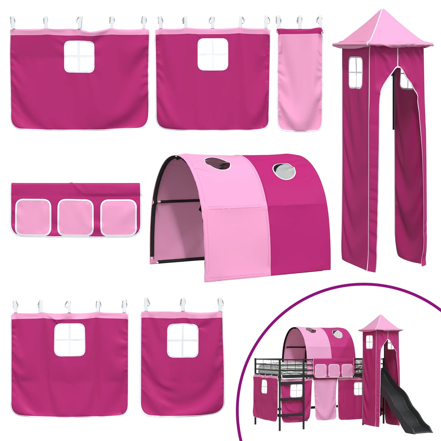Kinderloftbett Schwarz und Pink 79,5 x 200 cm Metall