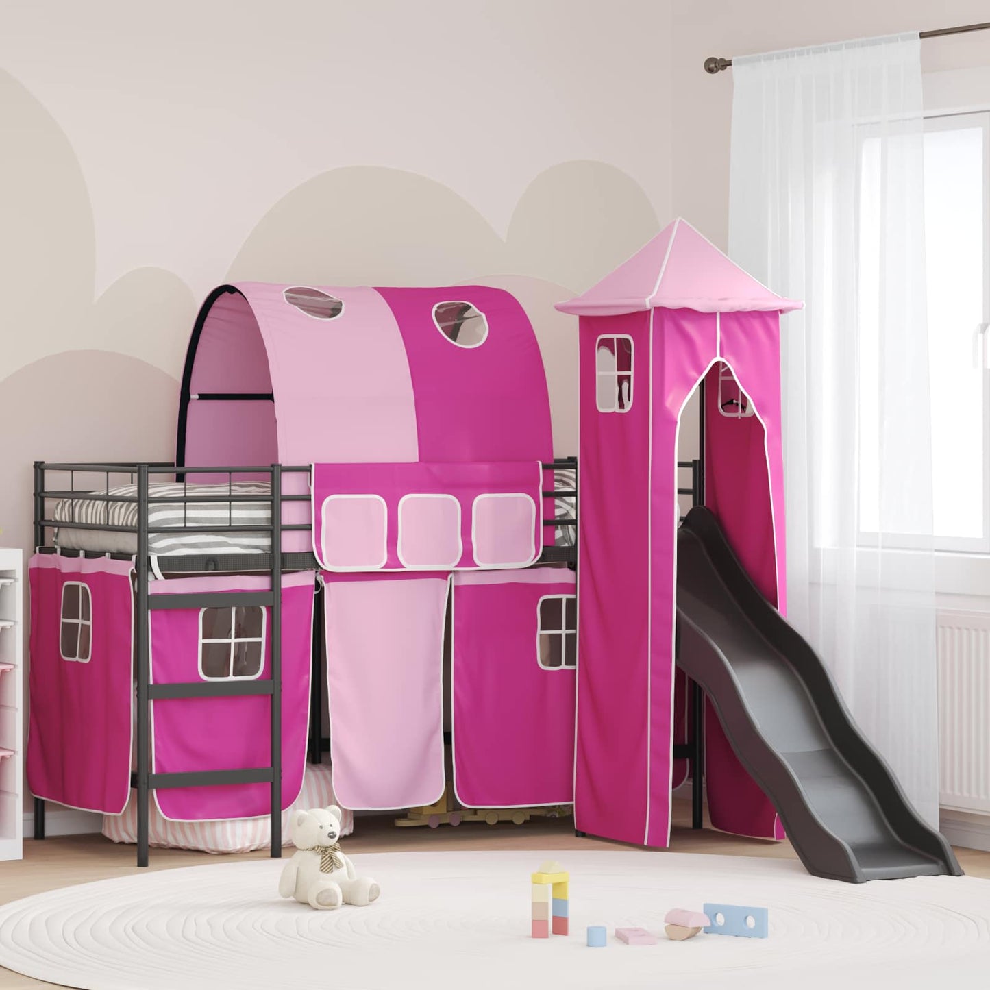 Kinderloftbett Schwarz und Pink 90 x 190 cm Metall
