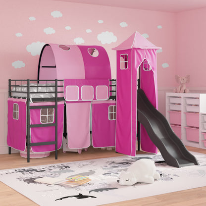 Kinderloftbett Schwarz und Pink 90 x 190 cm Metall