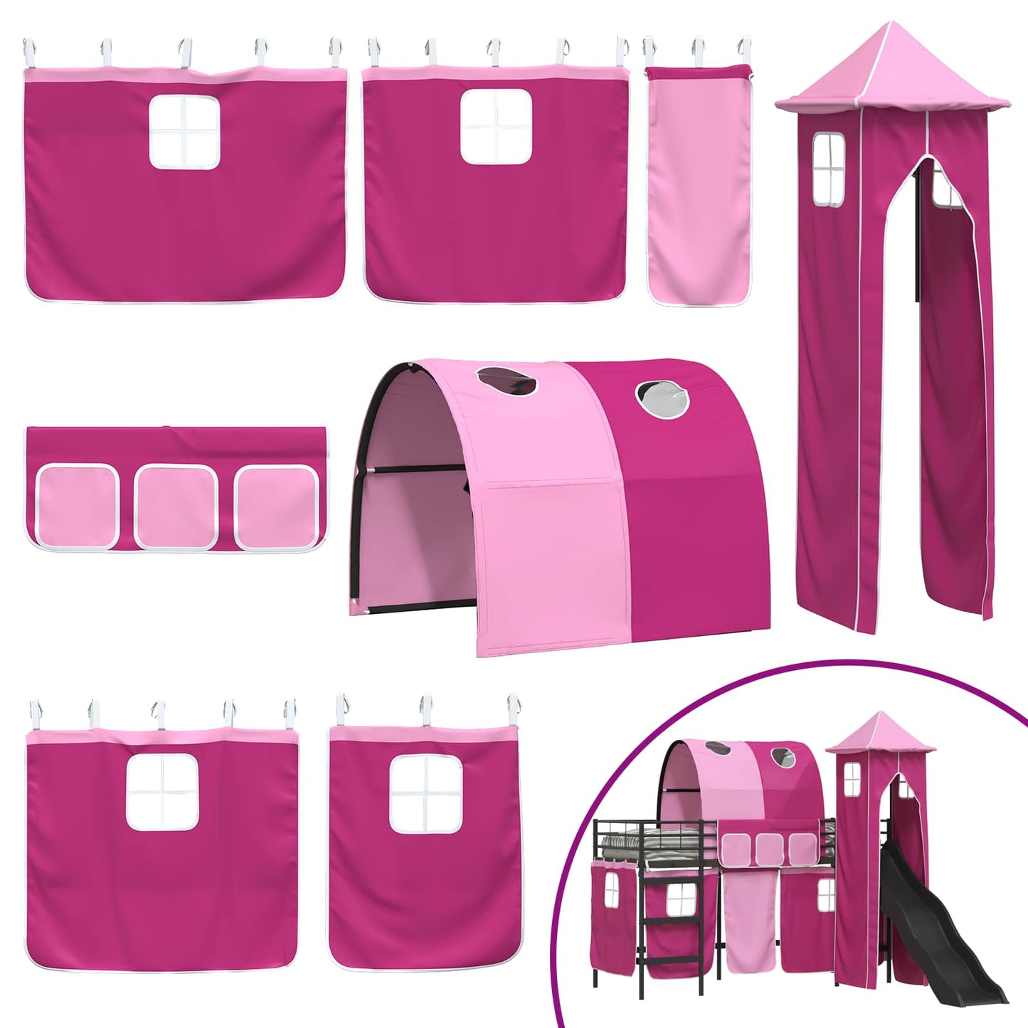 Kinderloftbett Schwarz und Pink 90 x 190 cm Metall