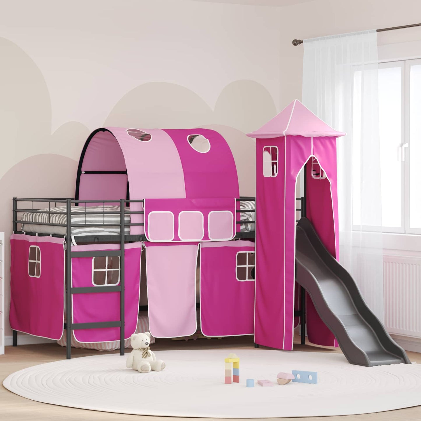 vidaXL Kinderloftbett Schwarz und Pink 90 x 200 cm Metall