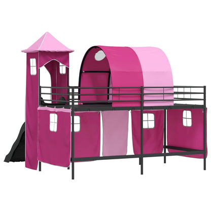 vidaXL Kinderloftbett Schwarz und Pink 90 x 200 cm Metall