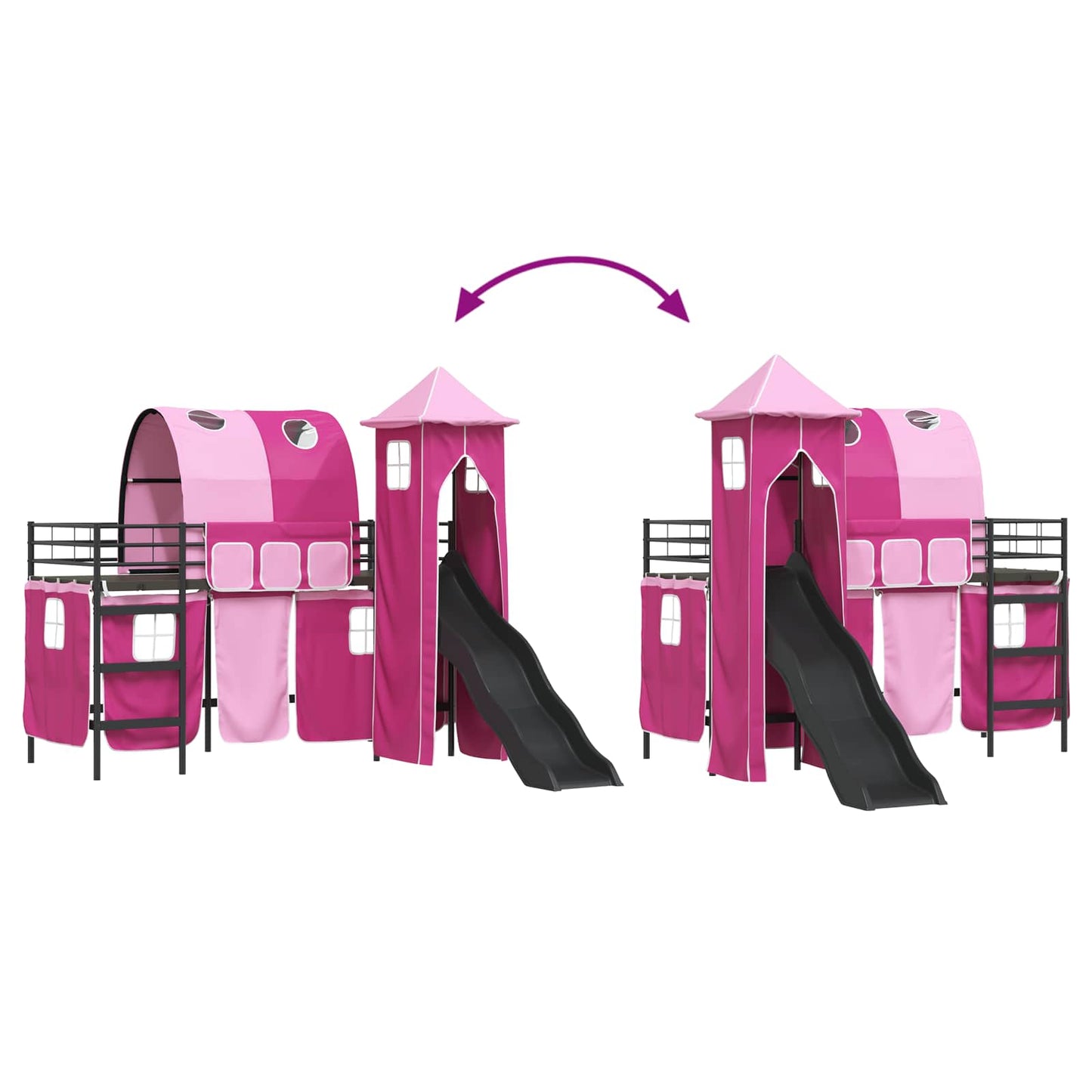 vidaXL Kinderloftbett Schwarz und Pink 99,5 x 190 cm Metall