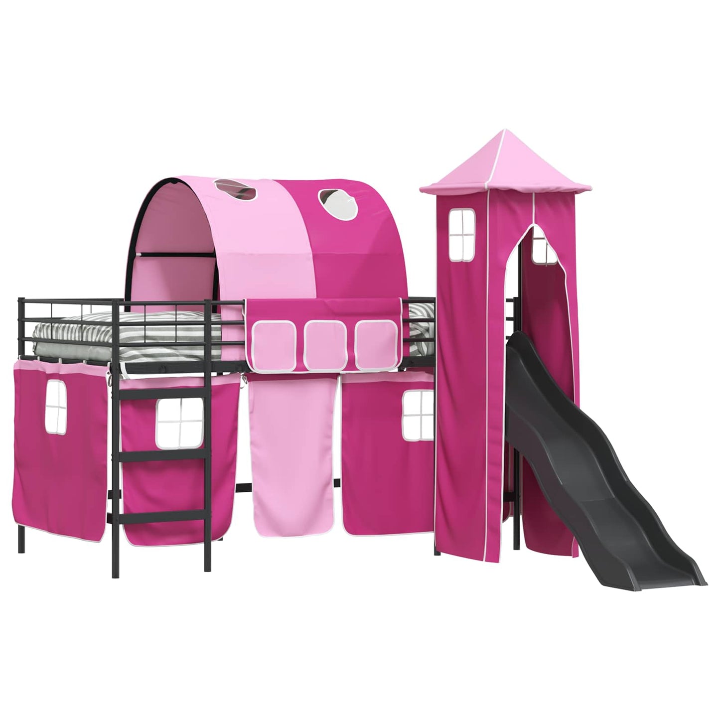 Kinderloftbett Schwarz und Pink 99,5 x 200 cm Metall