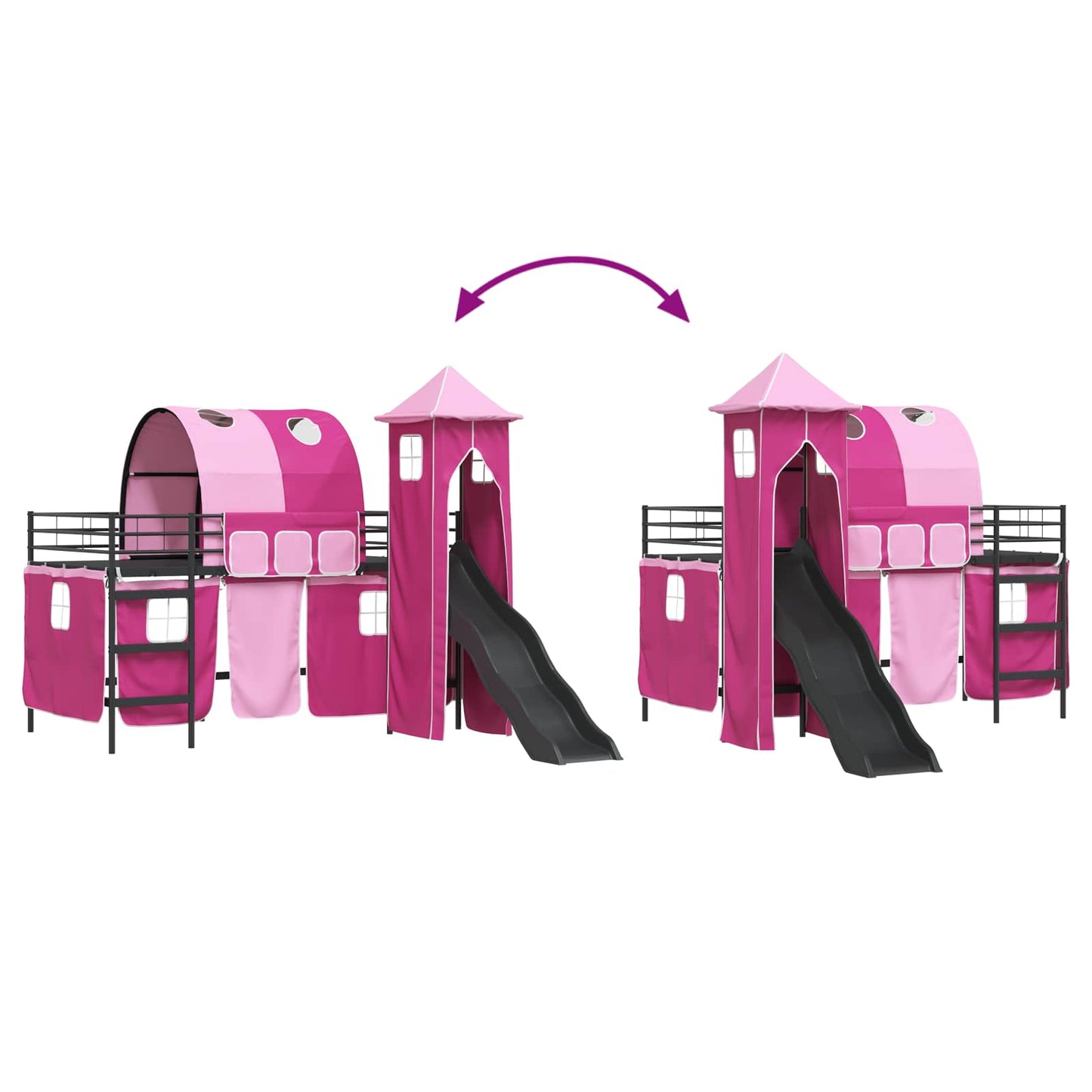 vidaXL Kinderloftbett Schwarz und Pink 99,5 x 200 cm Metall