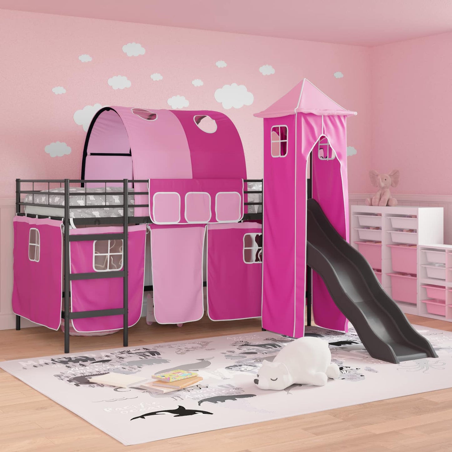 vidaXL Kinderloftbett Schwarz und Pink 107 x 200 cm Metall